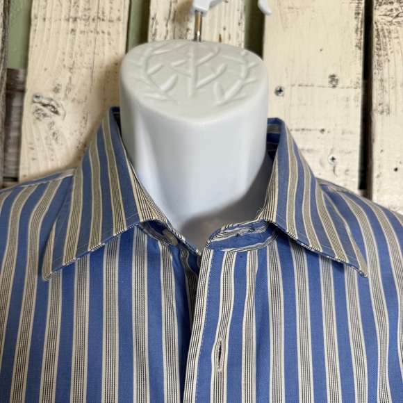 Chaps Classic Button Up Dress Shirt Men’s XL Blue Stripe Long‎ Sleeve Non Iron - Picture 4 of 12